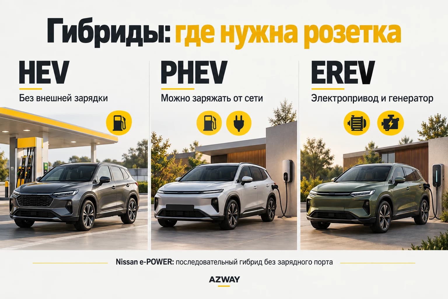 HEV, PHEV и EREV: чем отличаются гибриды